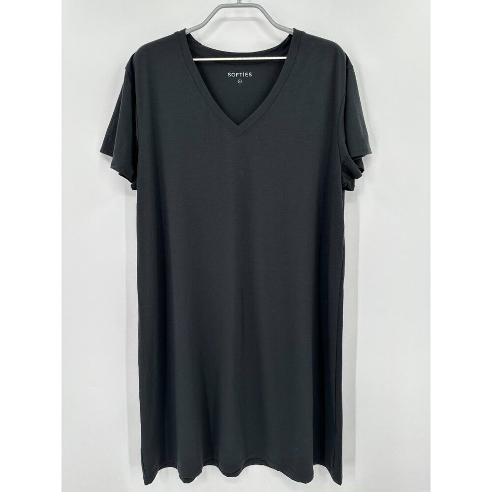 Softies Brie 36" Flutter Cap Sleeve Sleep Shirt size L Black Night Gown NWOT